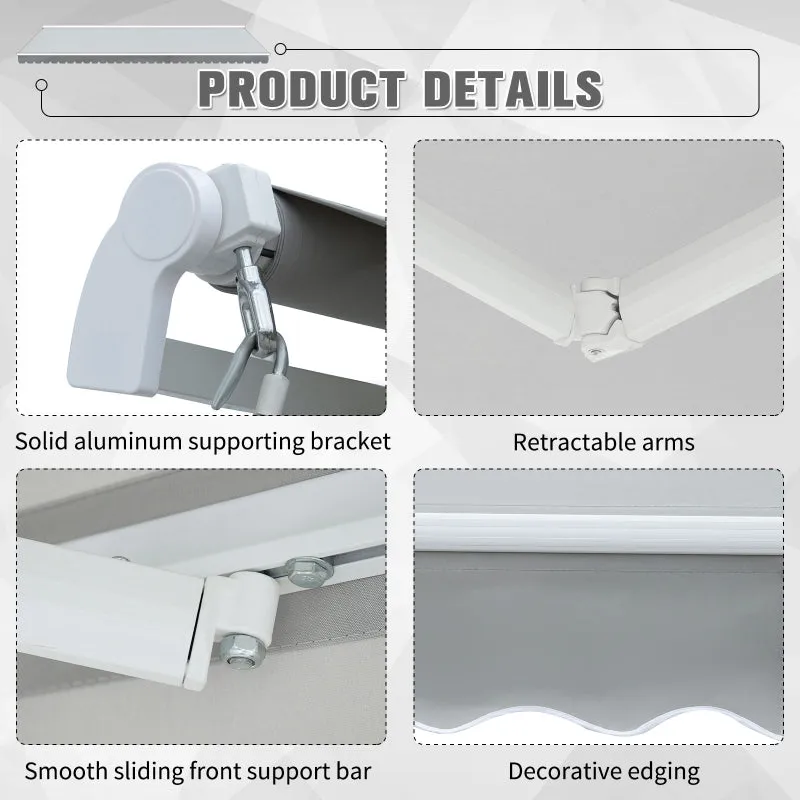 12x8.2ft Manual Retractable Patio Awning - Gray