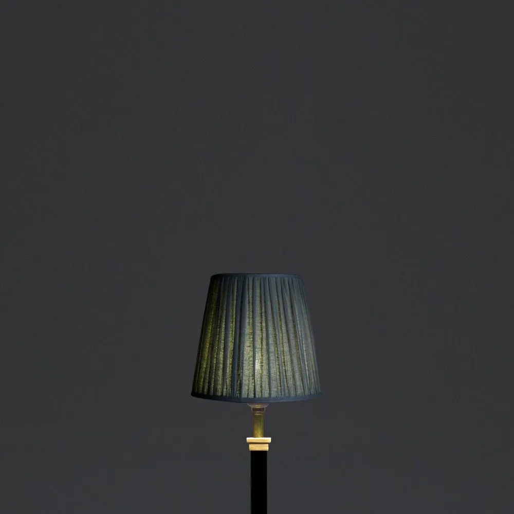 14cm tall tapered gathered lampshade in "smog" stonewashed linen
