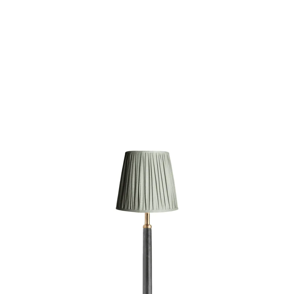 14cm tall tapered gathered lampshade in "smog" stonewashed linen