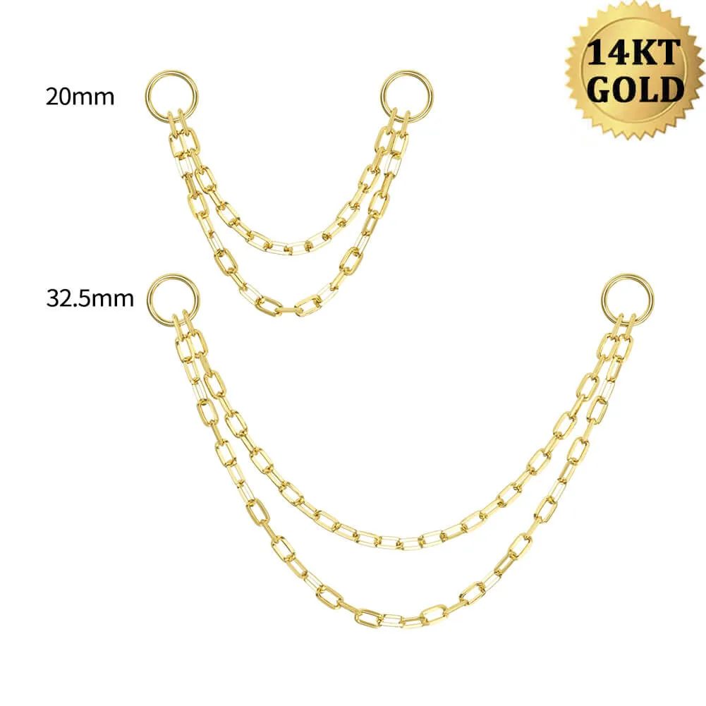 14K Solid Gold Double Chain Cartilage Earring