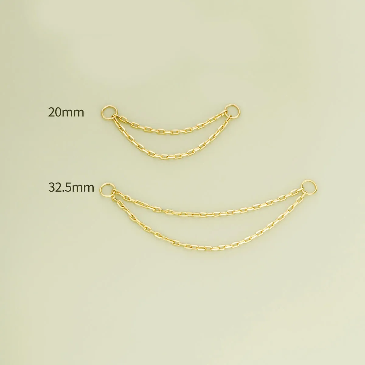 14K Solid Gold Double Chain Cartilage Earring