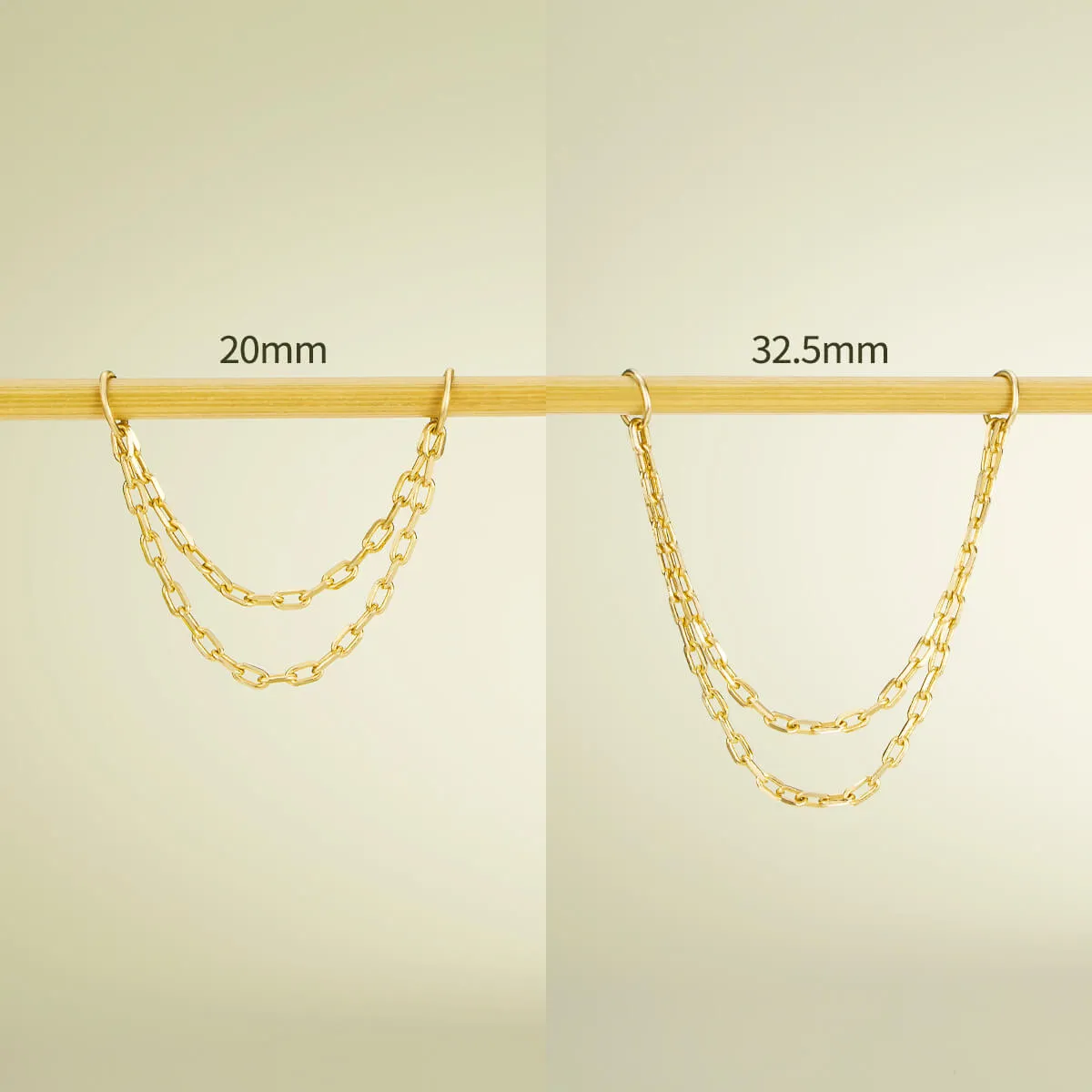 14K Solid Gold Double Chain Cartilage Earring