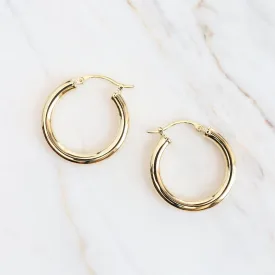 14K Yellow Gold 3x20mm Hoop Earrings