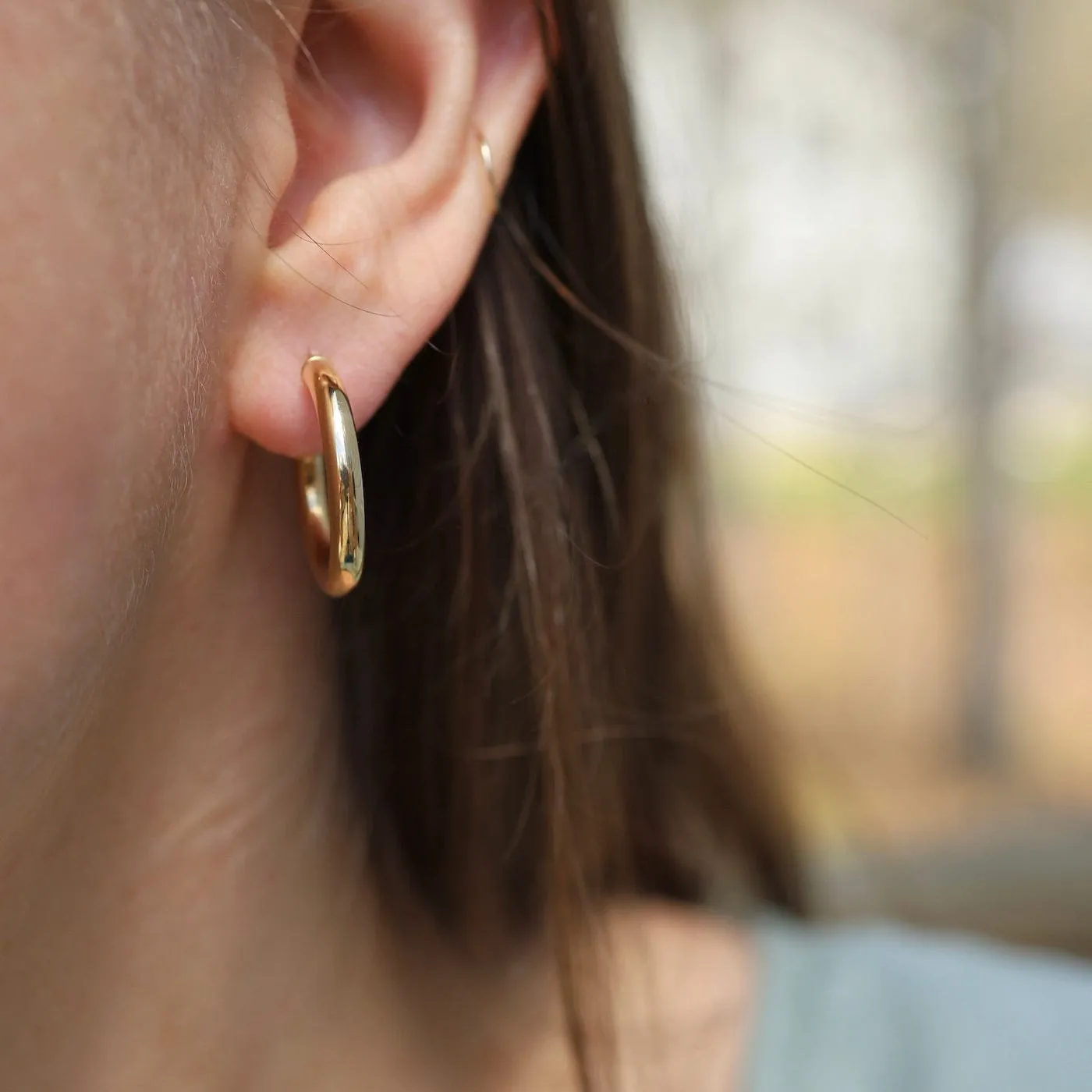 14K Yellow Gold 3x20mm Hoop Earrings