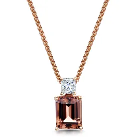 18ct Rose Gold Pink Tourmaline And Princess Cut Diamond Pendant