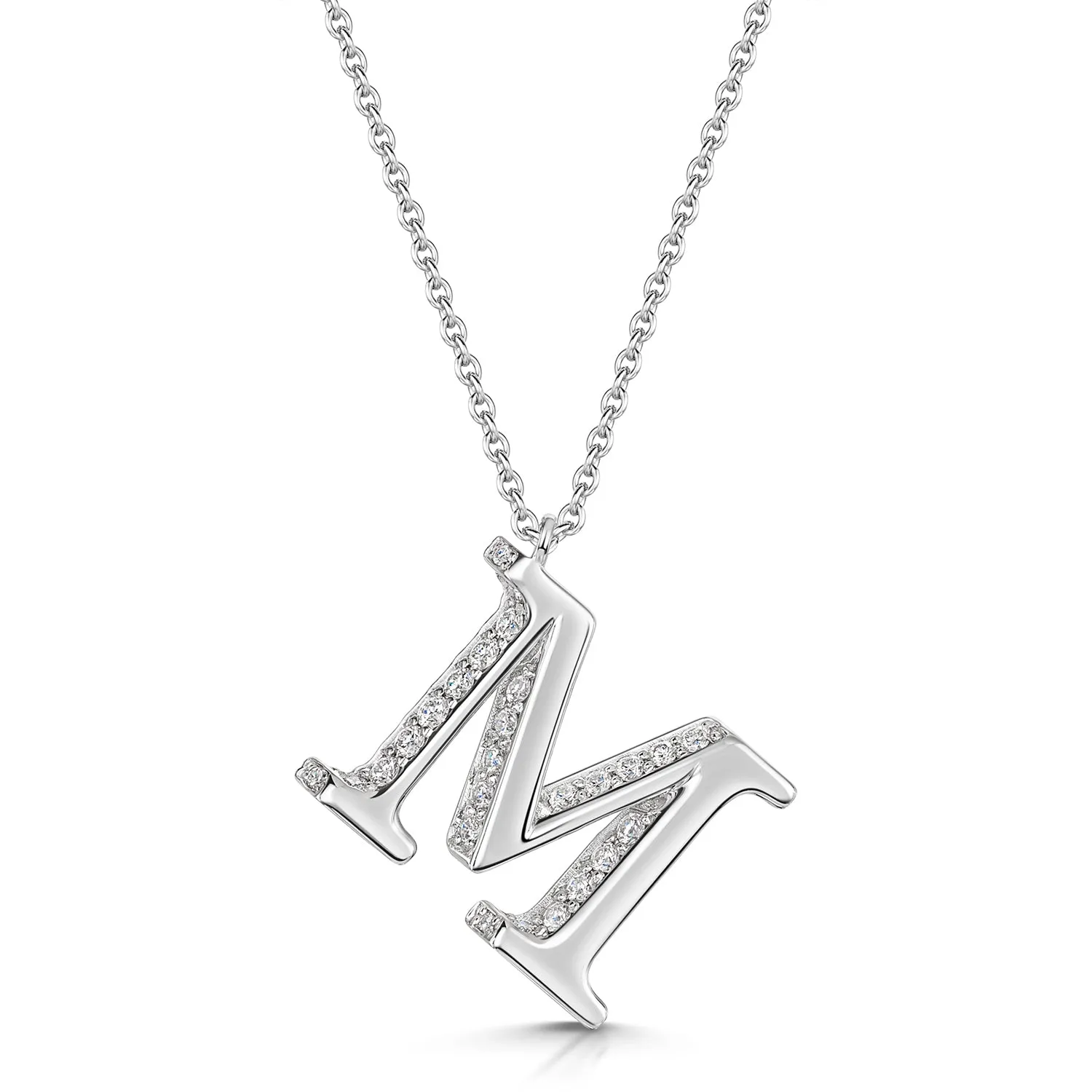 18ct White Gold Diamond Initial Pendant & Chain