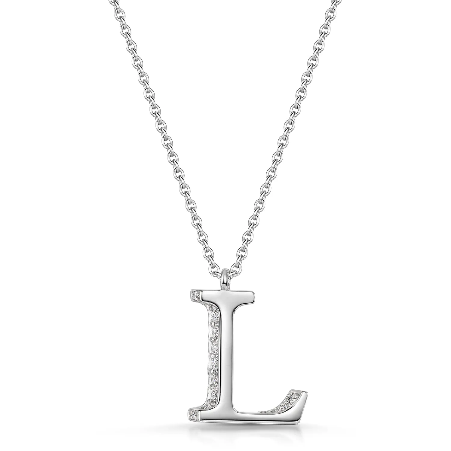 18ct White Gold Diamond Initial Pendant & Chain