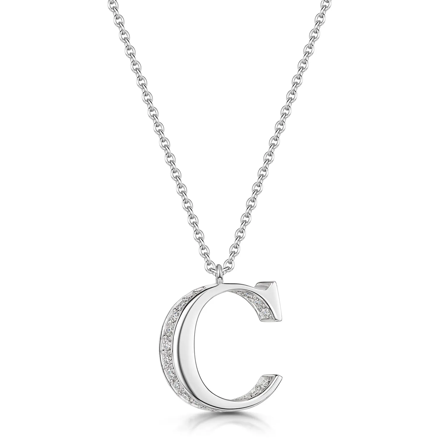 18ct White Gold Diamond Initial Pendant & Chain