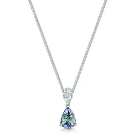 18ct White Gold Green Zoisite And Pear Shape Diamond Pendant
