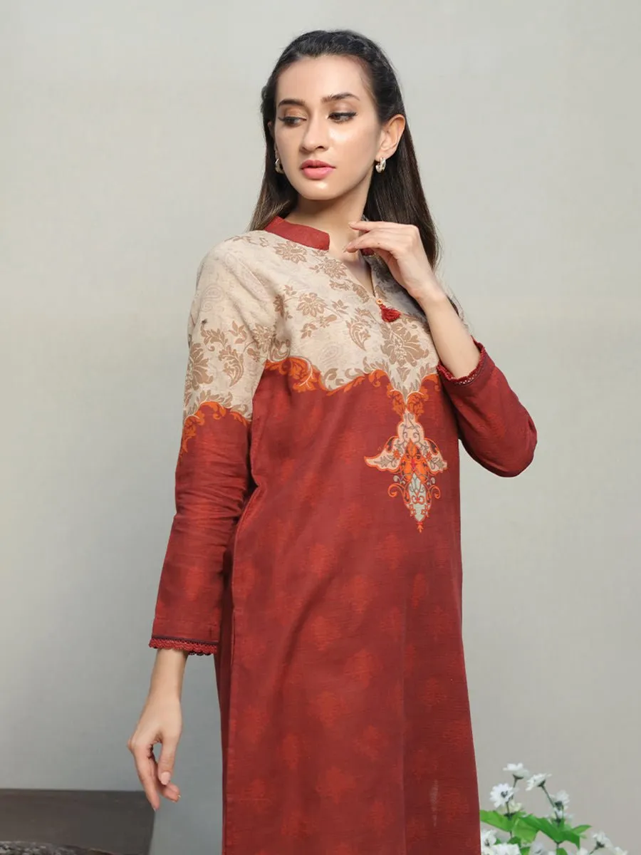 1pc - Stitched Basic Printed Khaddar Shirt
