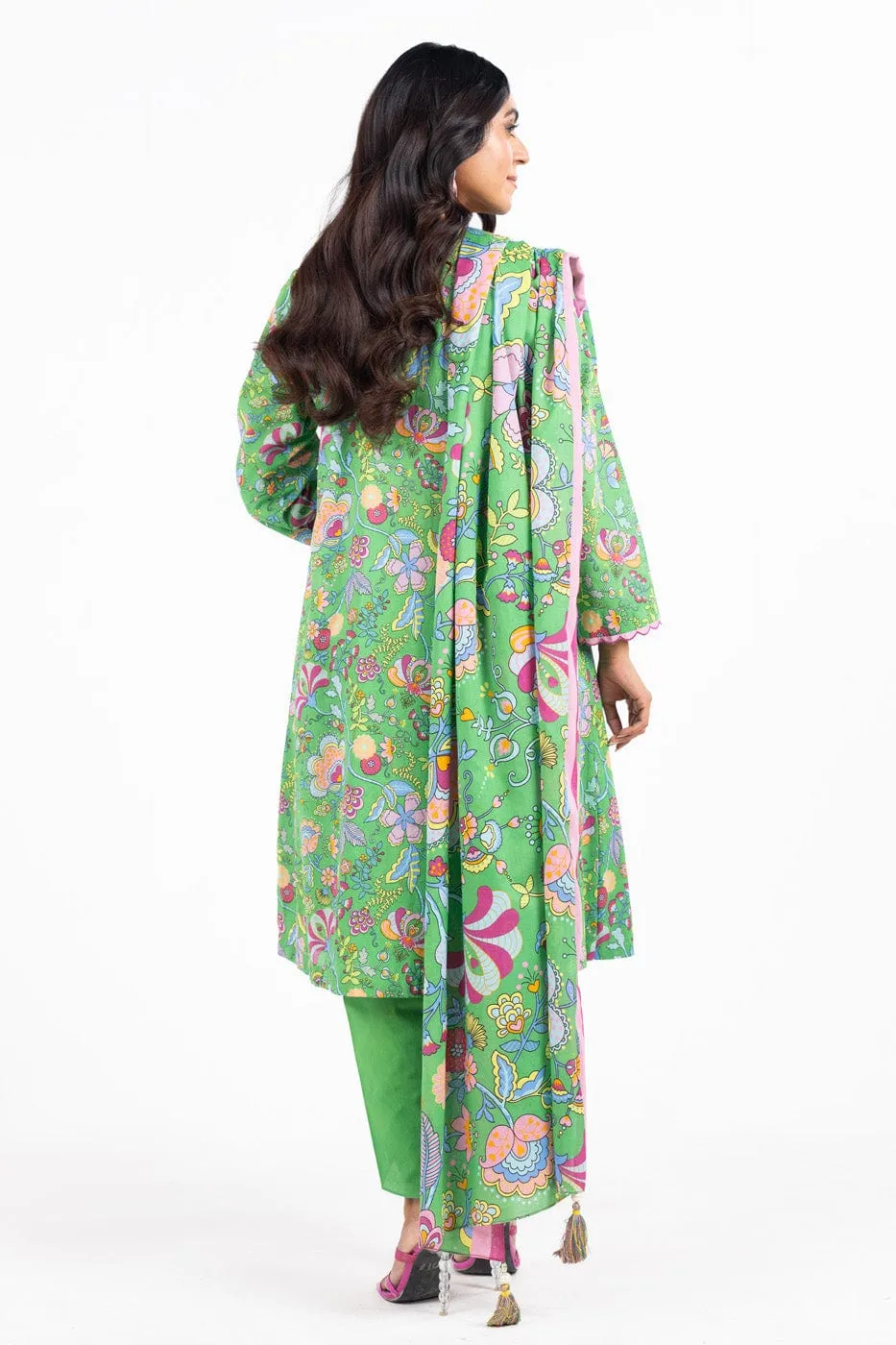 2 Pc Printed Lawn Suit With Silver Lawn Dupatta
