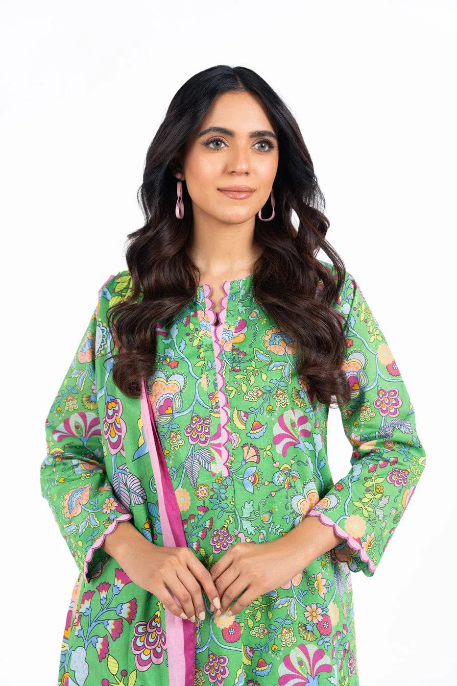 2 Pc Printed Lawn Suit With Silver Lawn Dupatta
