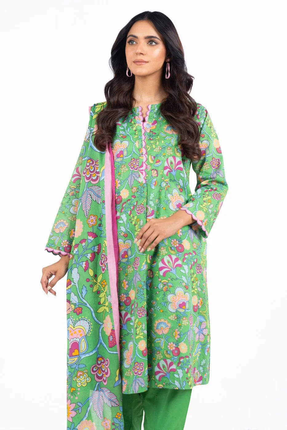 2 Pc Printed Lawn Suit With Silver Lawn Dupatta