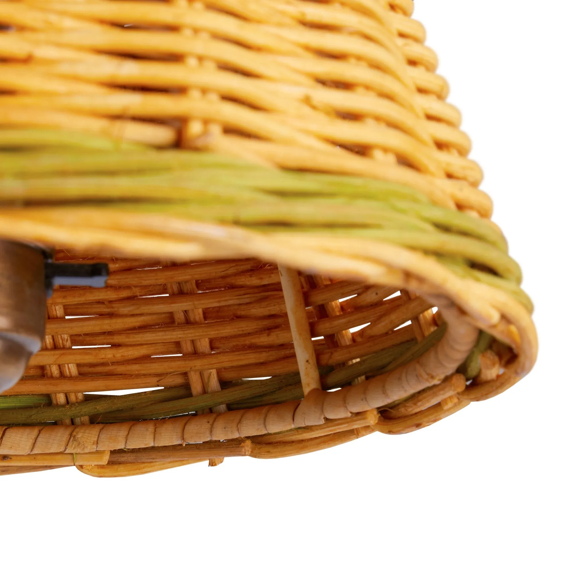 20cm empire shade in natural rattan with green stripe