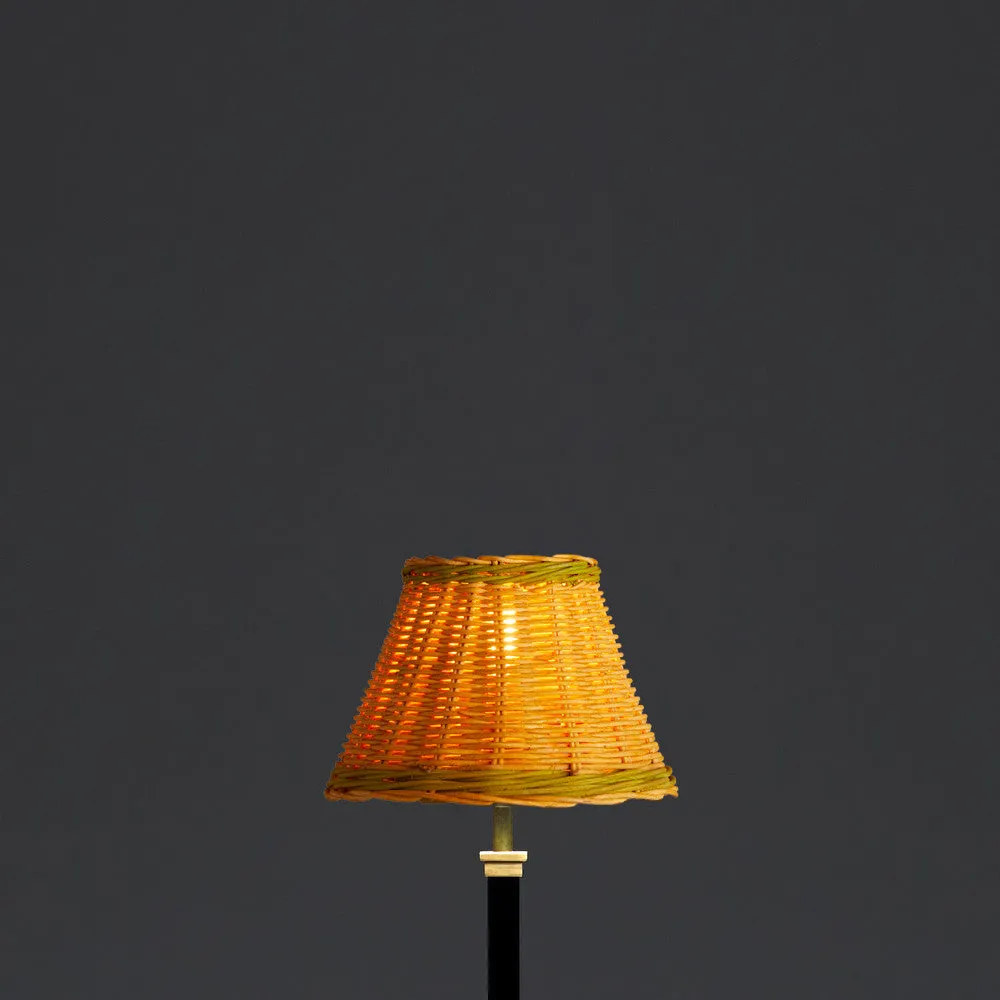 20cm empire shade in natural rattan with green stripe