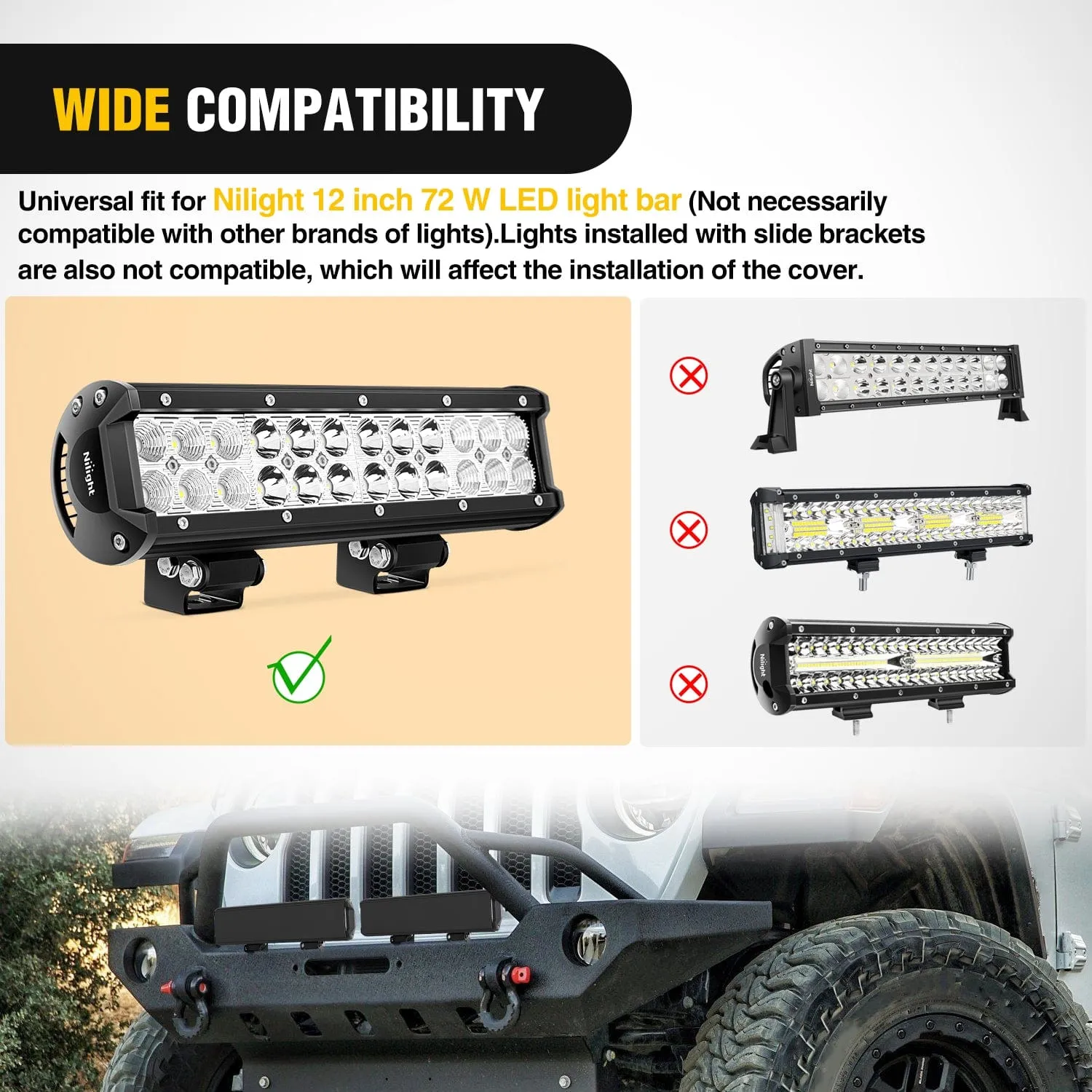 2Pcs 12 inch Black Light Bar Cover