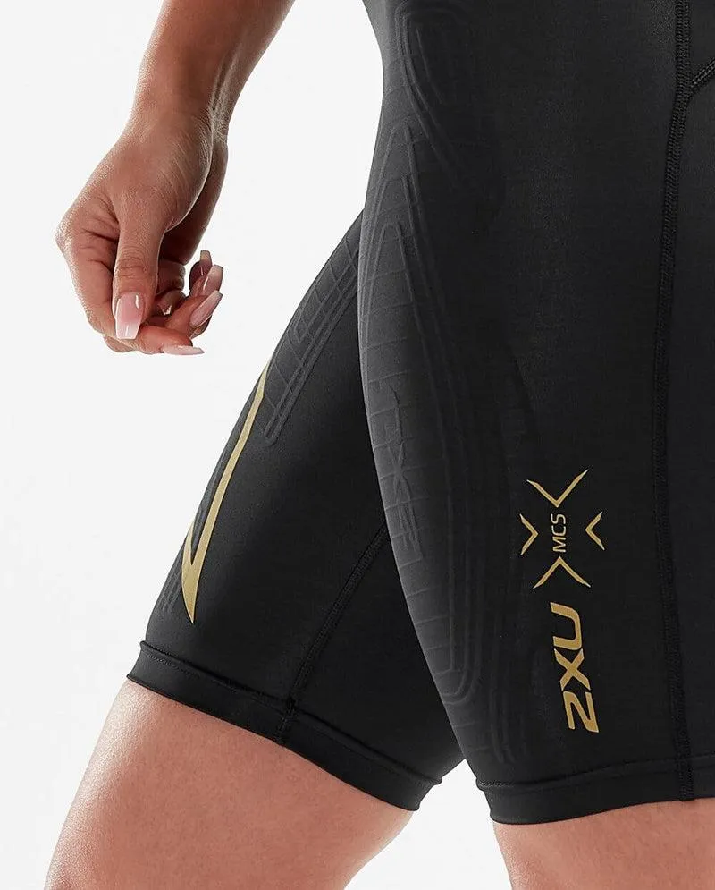 2XU MCS Run Womens Compression Shorts (Black/Gold Reflective)