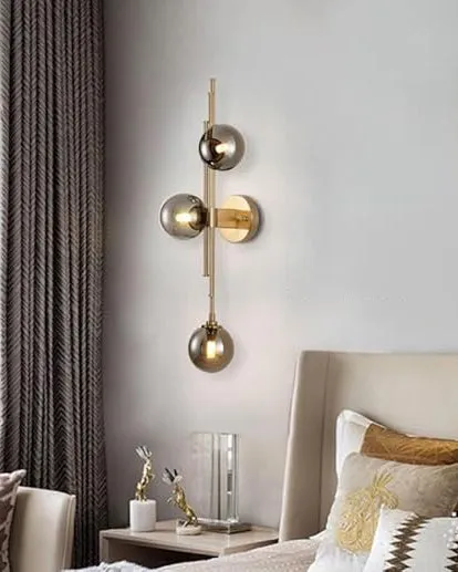 3 Head Glass Ball Wall Light - Smoke