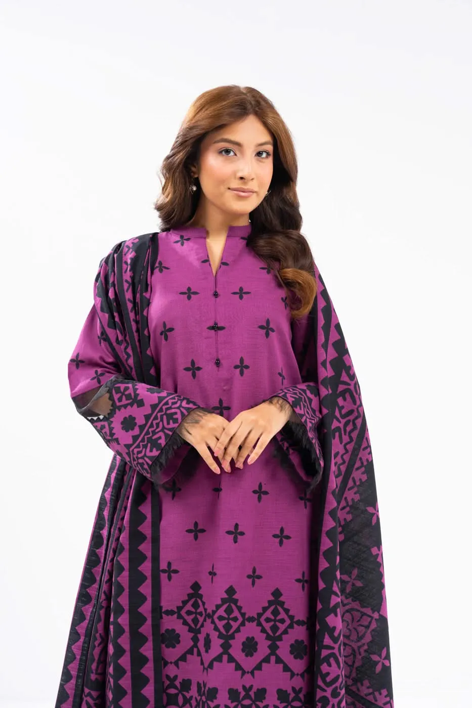 3 Piece Printed Khaddar Suit With Light Khaddar Dupatta