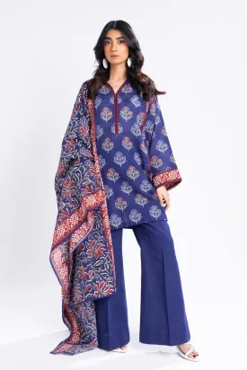3 Piece Printed Khaddar Suit With Light Khaddar Dupatta