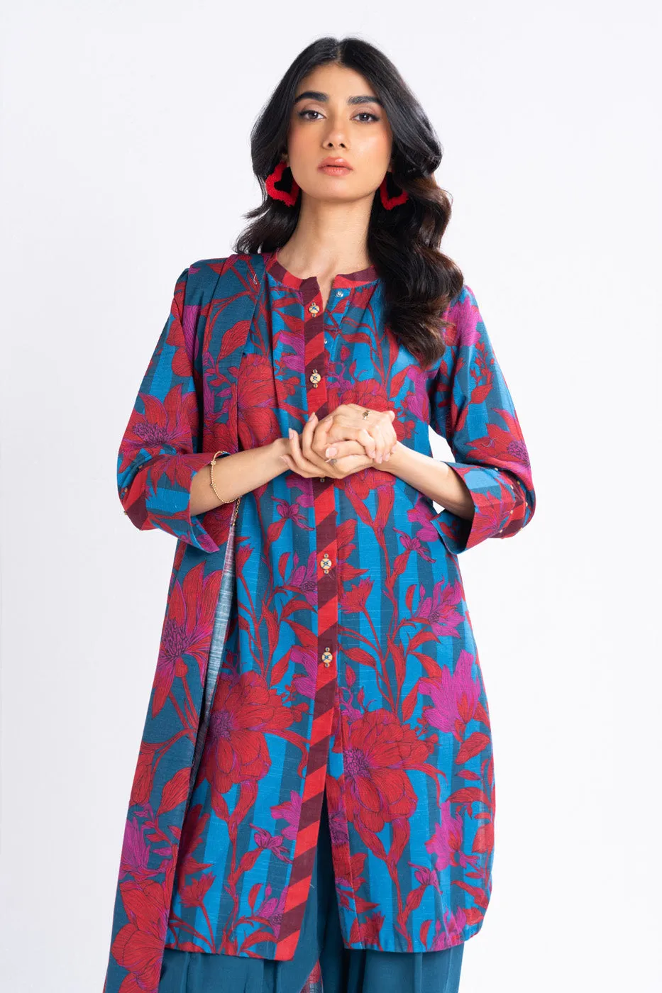3 Piece Printed Khaddar Suit With Light Khaddar Dupatta