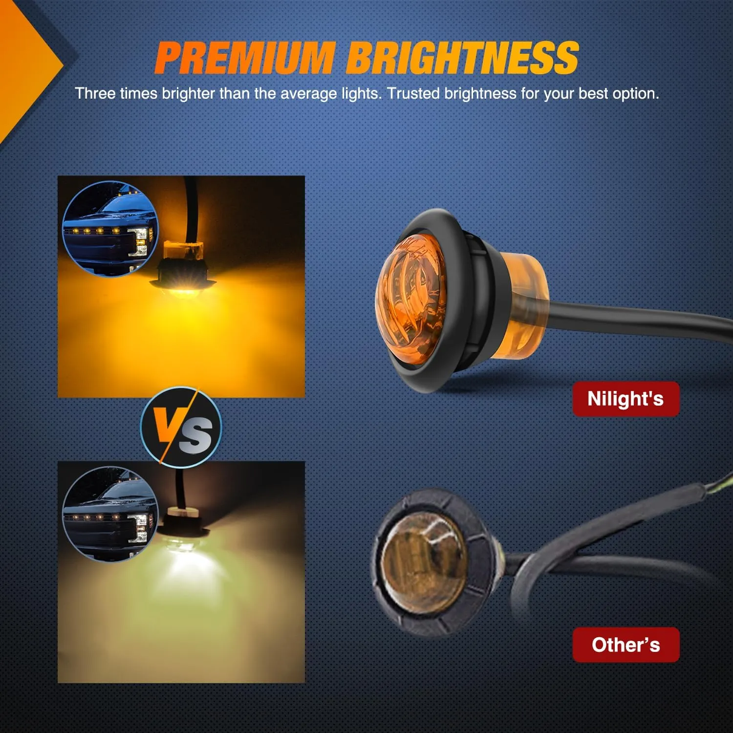 3/4 inch Amber Round LED Marker Lights 2 Connectors (10 Pcs)