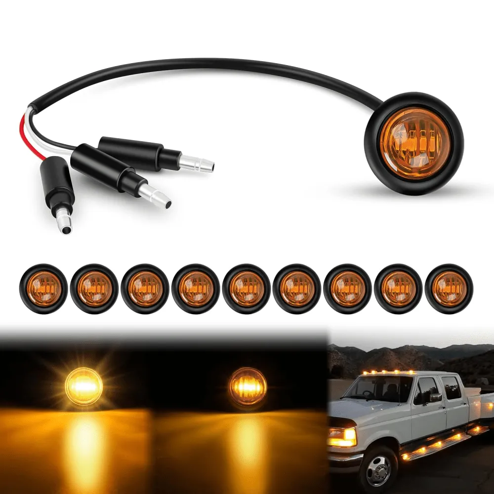 3/4 inch Amber Round LED Marker Lights 3 Connectors (10 Pcs)