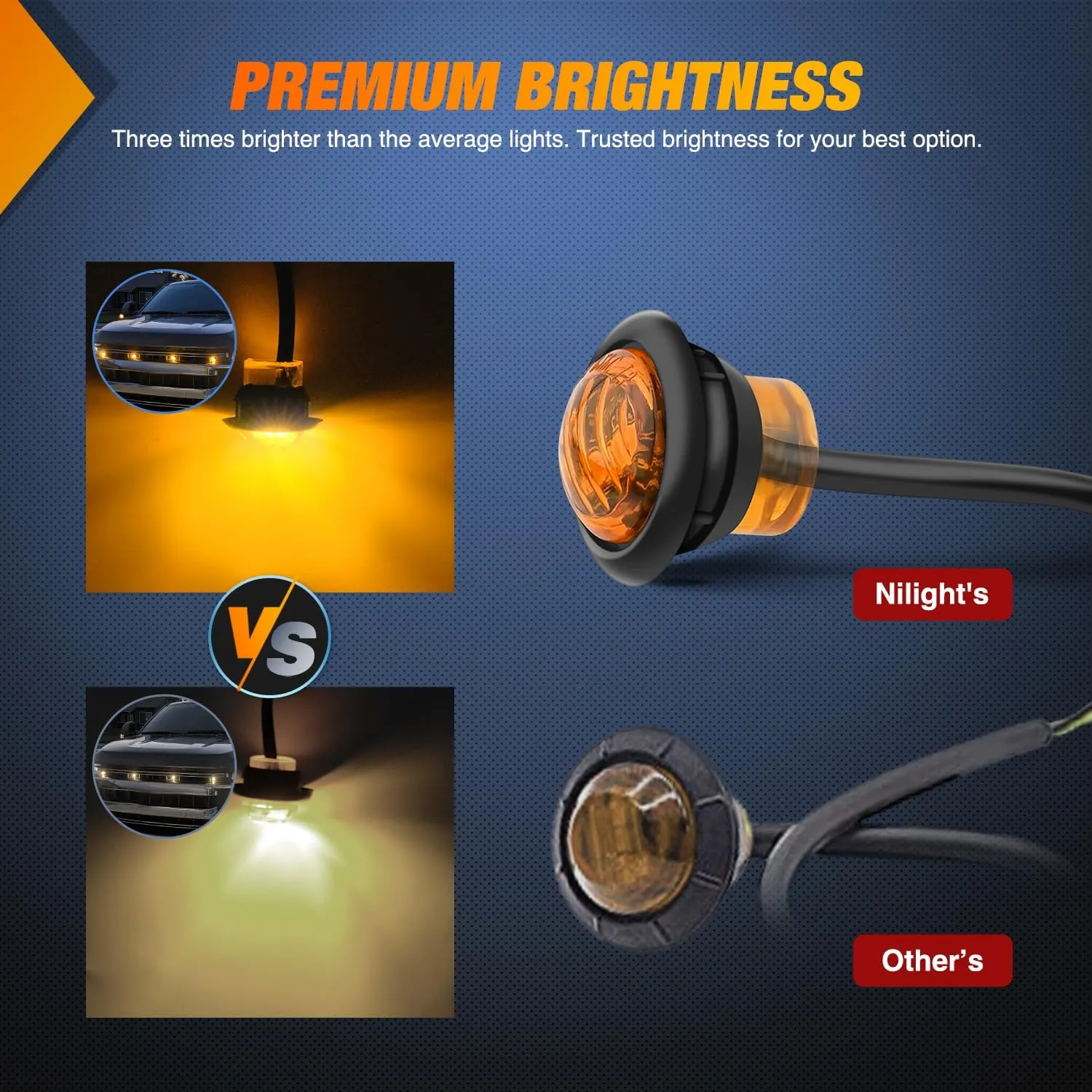 3/4 inch Amber Round LED Marker Lights 3 Connectors (10 Pcs)