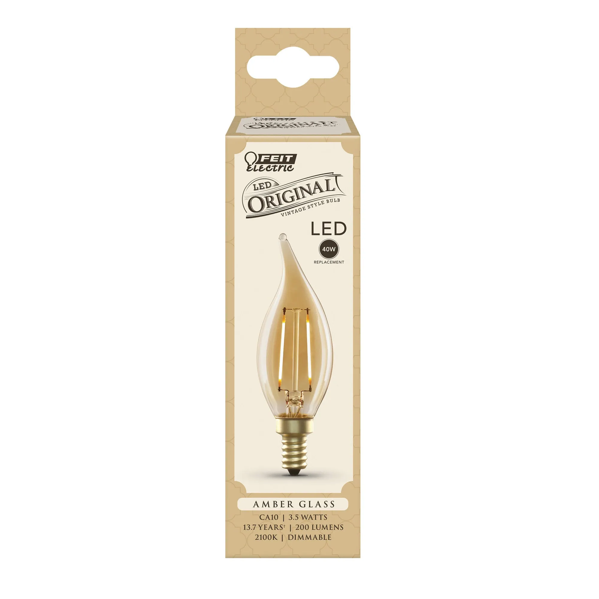 3.5W (40W Replacement) CA10 E12 Dimmable Straight Filament Amber Glass Vintage Edison LED Light Bulb, Soft White