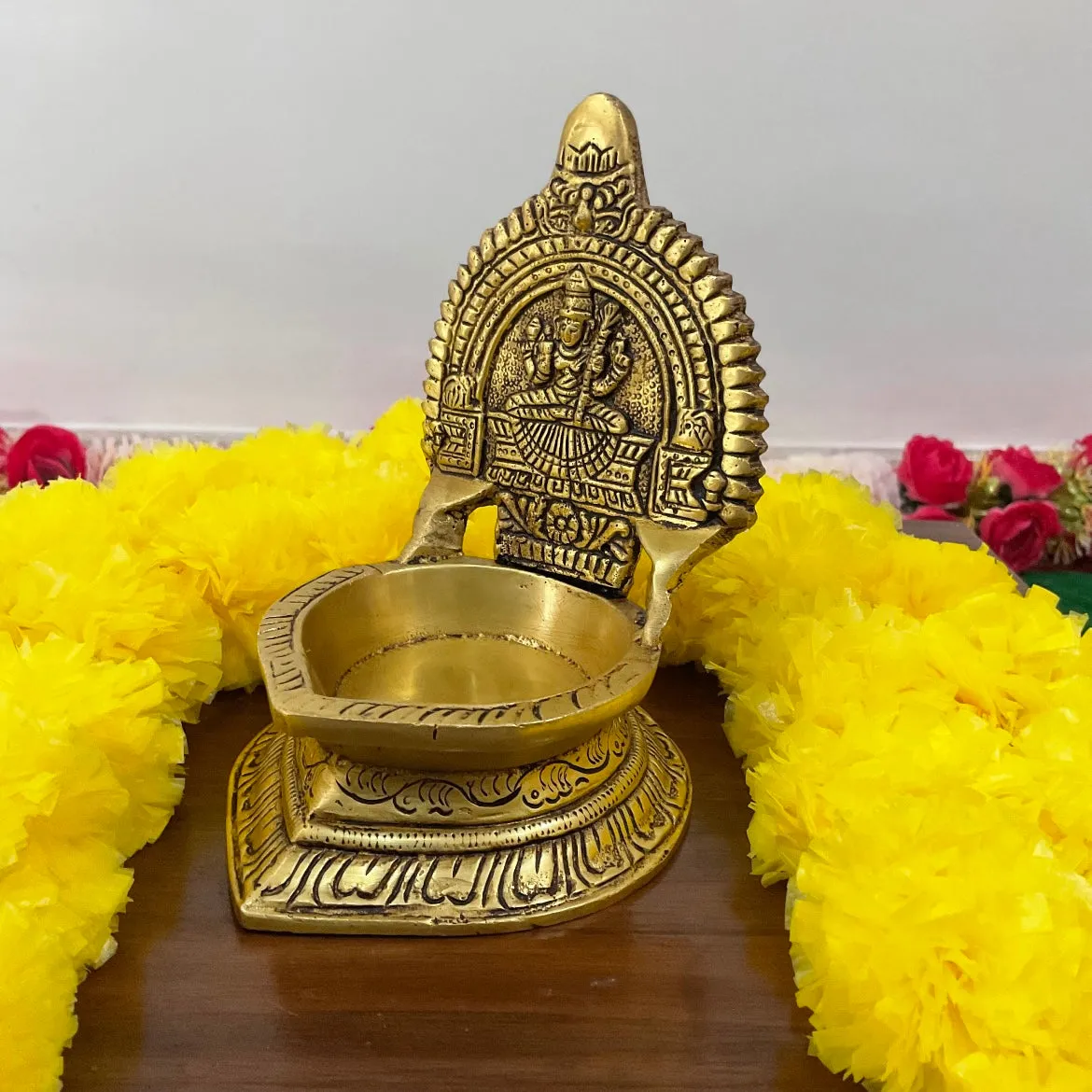 6 Inch Kamakshi Vilakku Diya - Handmade Brass lamp - Decorative Festive Decor