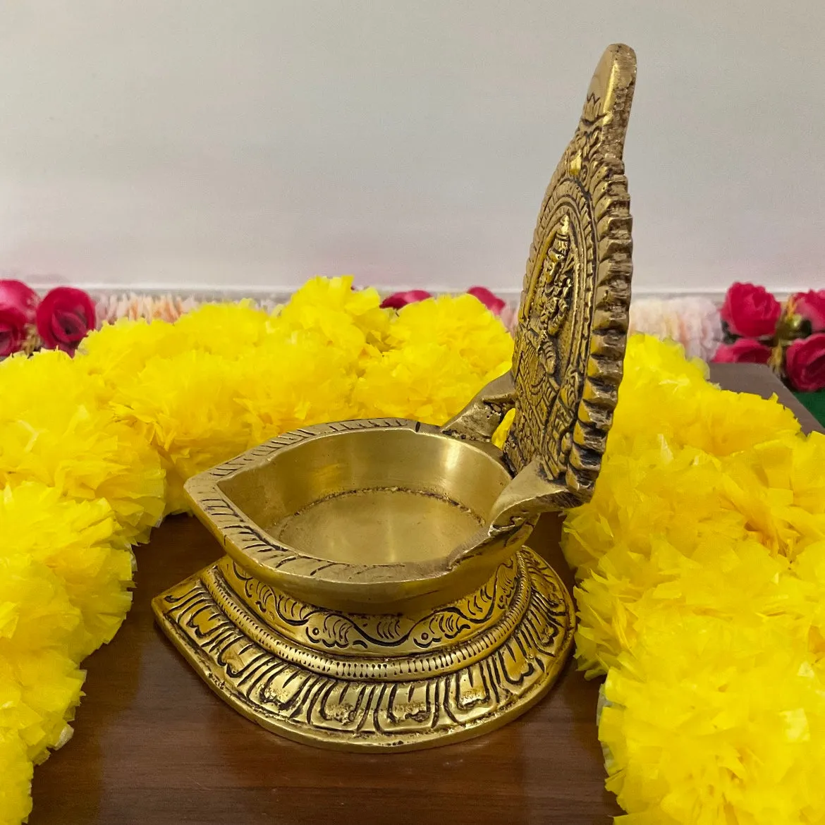 6 Inch Kamakshi Vilakku Diya - Handmade Brass lamp - Decorative Festive Decor