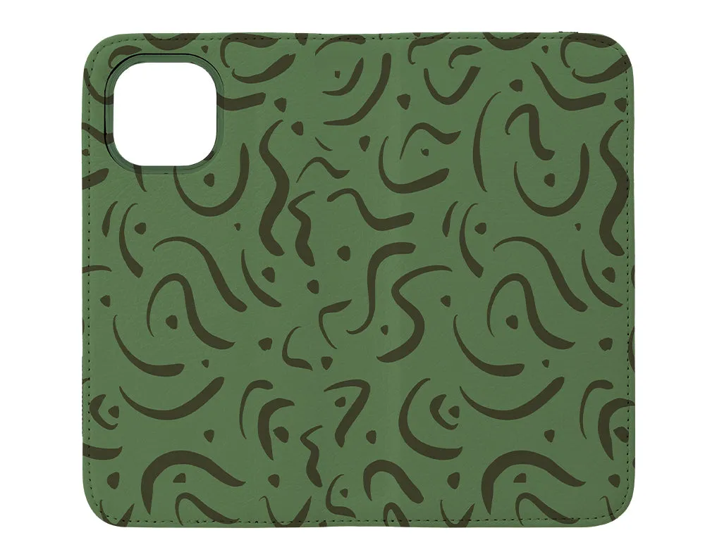 Abstract Doodle Wallet Phone Case (Green)