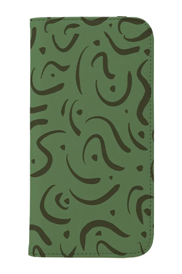 Abstract Doodle Wallet Phone Case (Green)