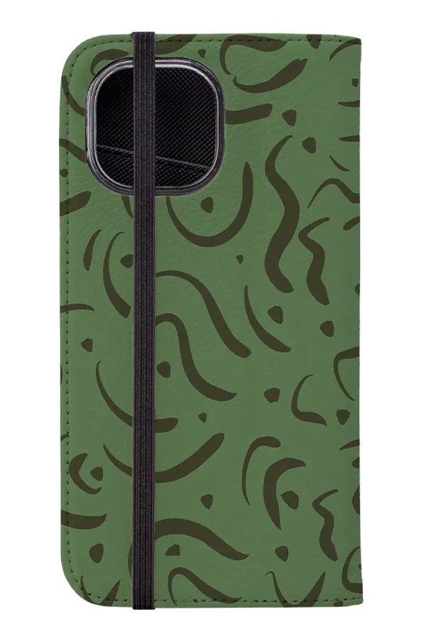 Abstract Doodle Wallet Phone Case (Green)