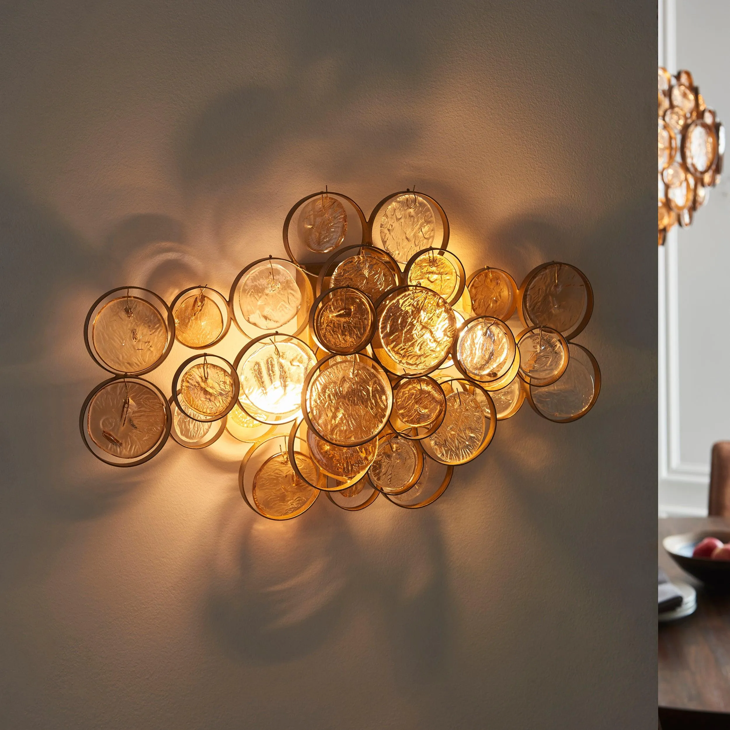Acton Double Modern Wall Light With Clear & Amber Glass