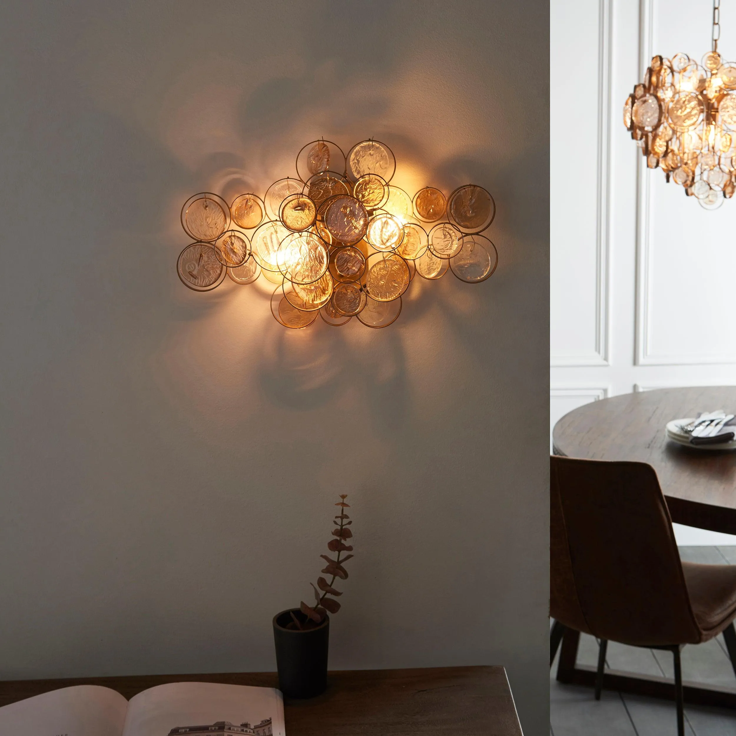 Acton Double Modern Wall Light With Clear & Amber Glass