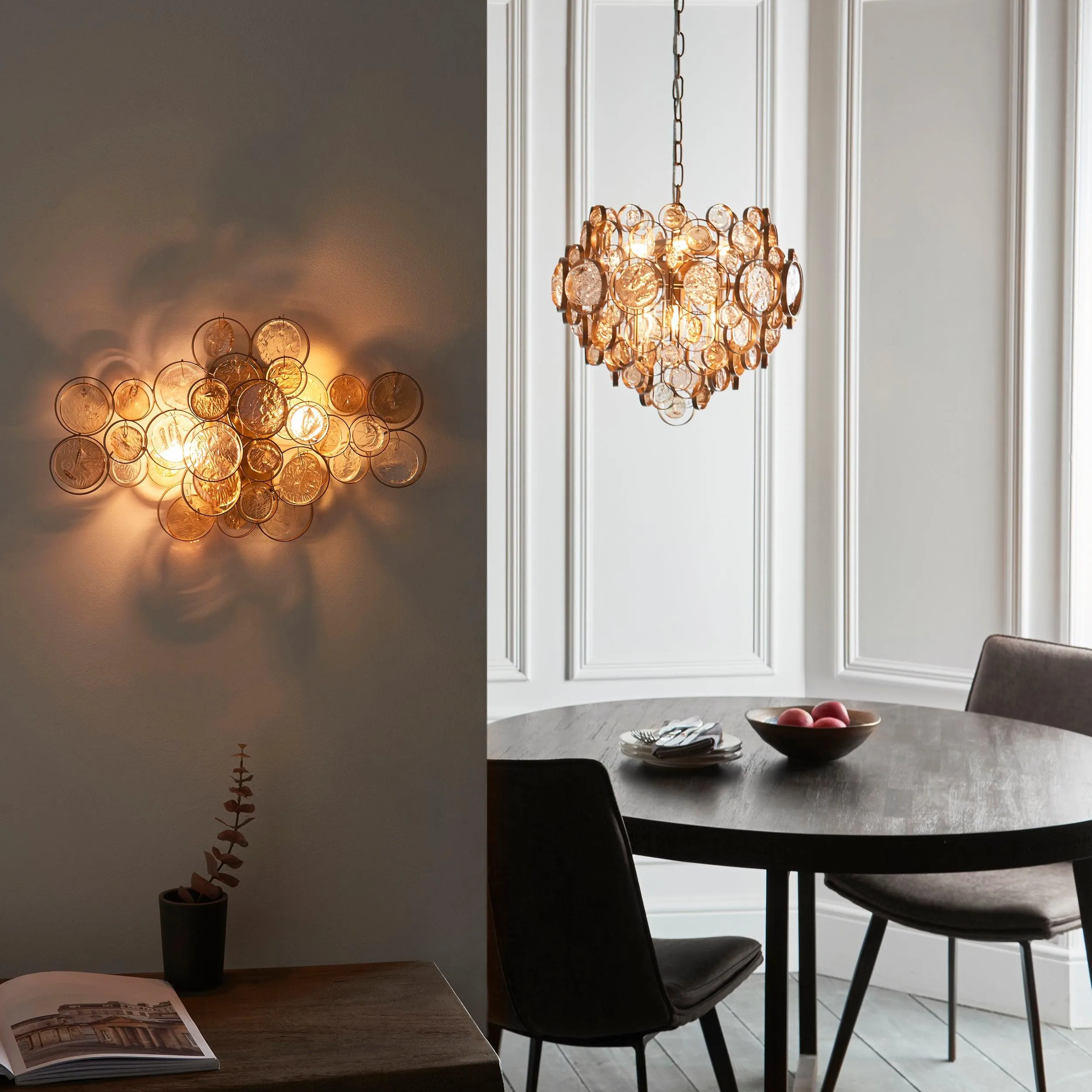 Acton Double Modern Wall Light With Clear & Amber Glass