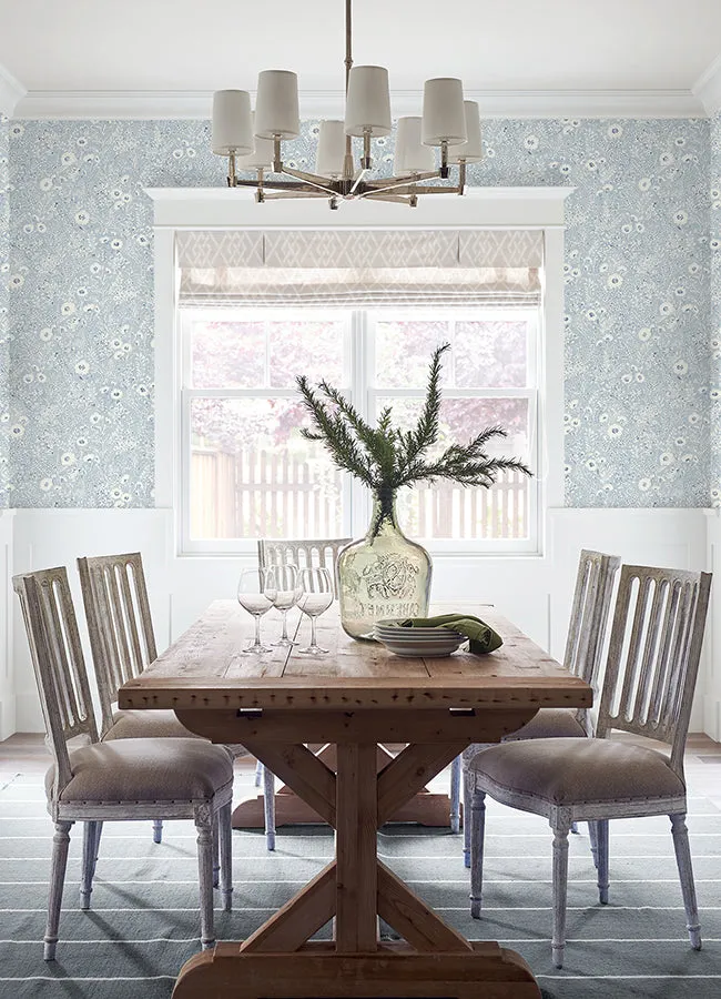 Agathon Light Blue Floral Wallpaper  | Brewster Wallcovering