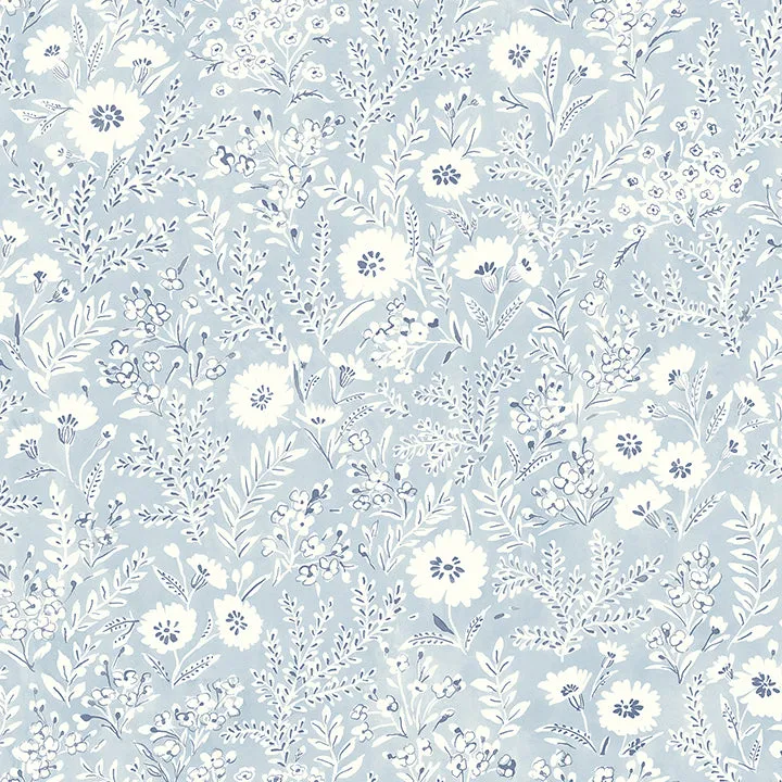 Agathon Light Blue Floral Wallpaper  | Brewster Wallcovering