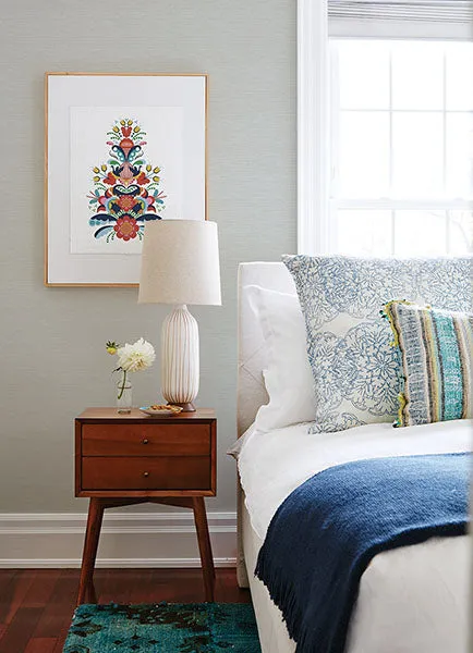 Agave Light Blue Faux Grasscloth Wallpaper