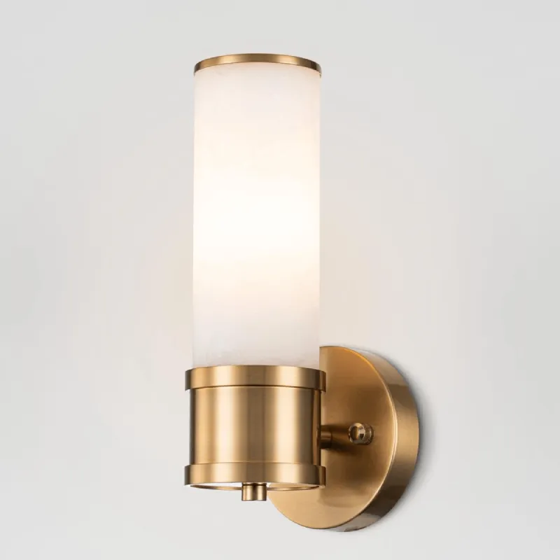 Alabaster and Brass Cylindrical Wall Light