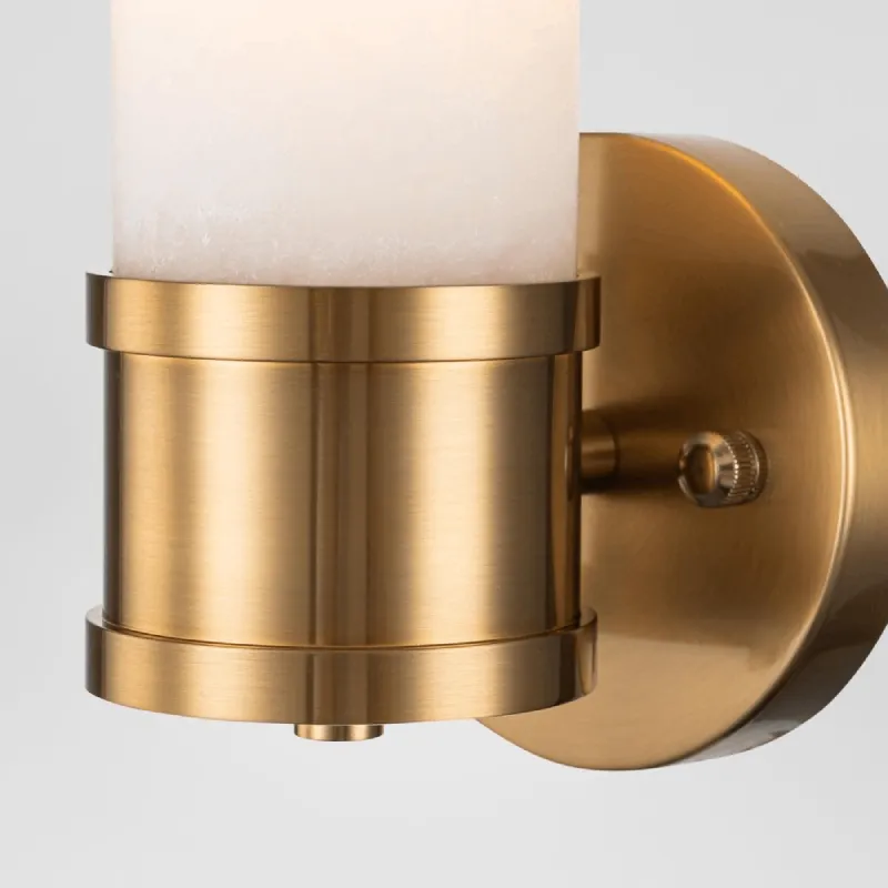 Alabaster and Brass Cylindrical Wall Light