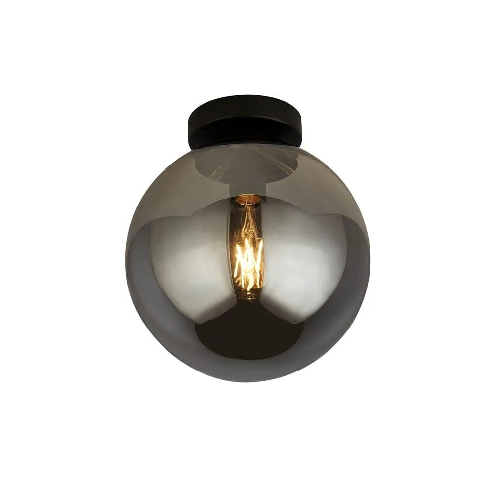Amsterdam 1 Light Black Ceiling Flush  - Smoked Glass Shade