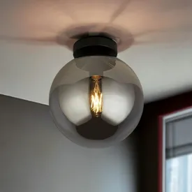 Amsterdam 1 Light Black Ceiling Flush  - Smoked Glass Shade