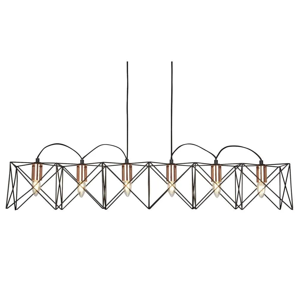 Anthea 6 Light Black Ceiling Pendant With Copper Detail