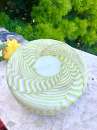 Antique Green White Swirl Satin Glass Silver Plate Rim Handle Lid Jar Container