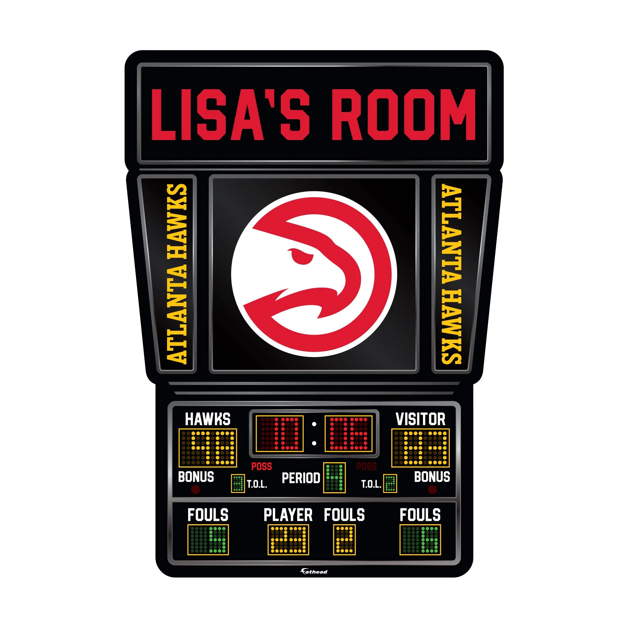 Atlanta Hawks:   Scoreboard Personalized Name        - Officially Licensed NBA Removable     Adhesive Decal