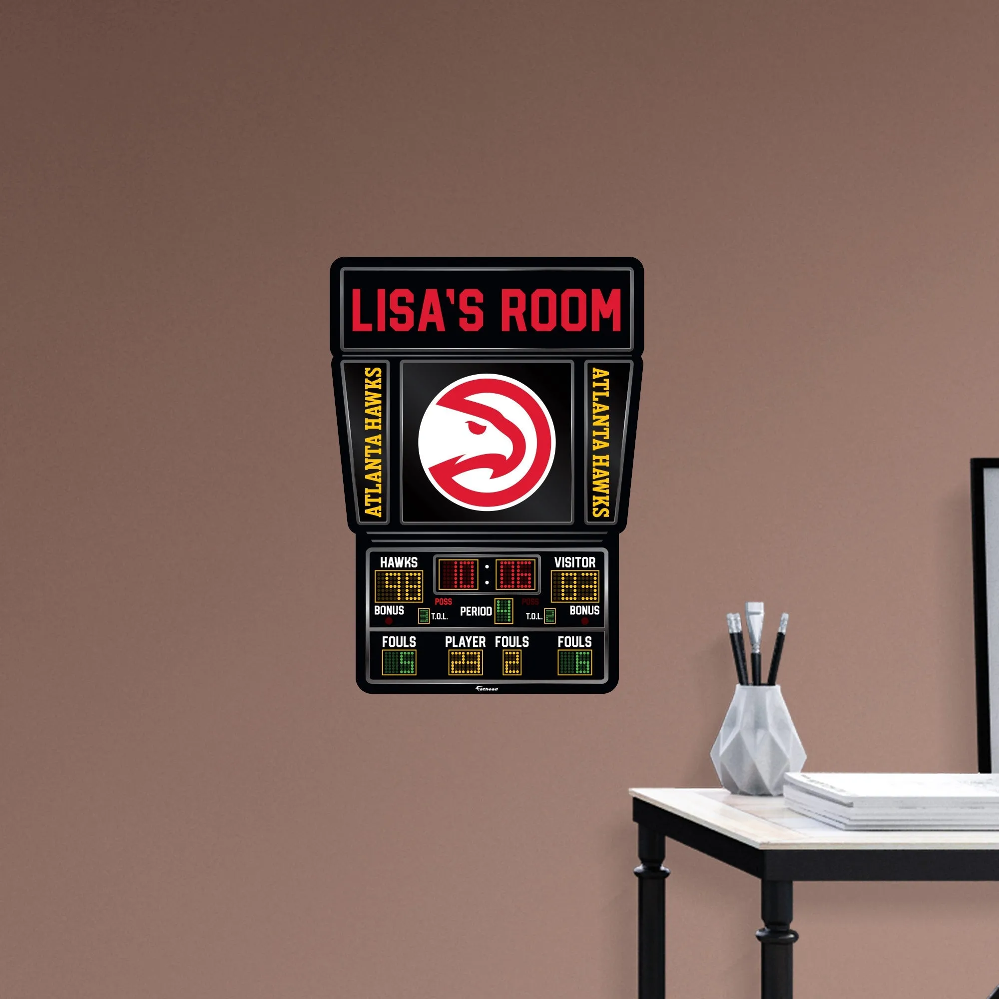 Atlanta Hawks:   Scoreboard Personalized Name        - Officially Licensed NBA Removable     Adhesive Decal