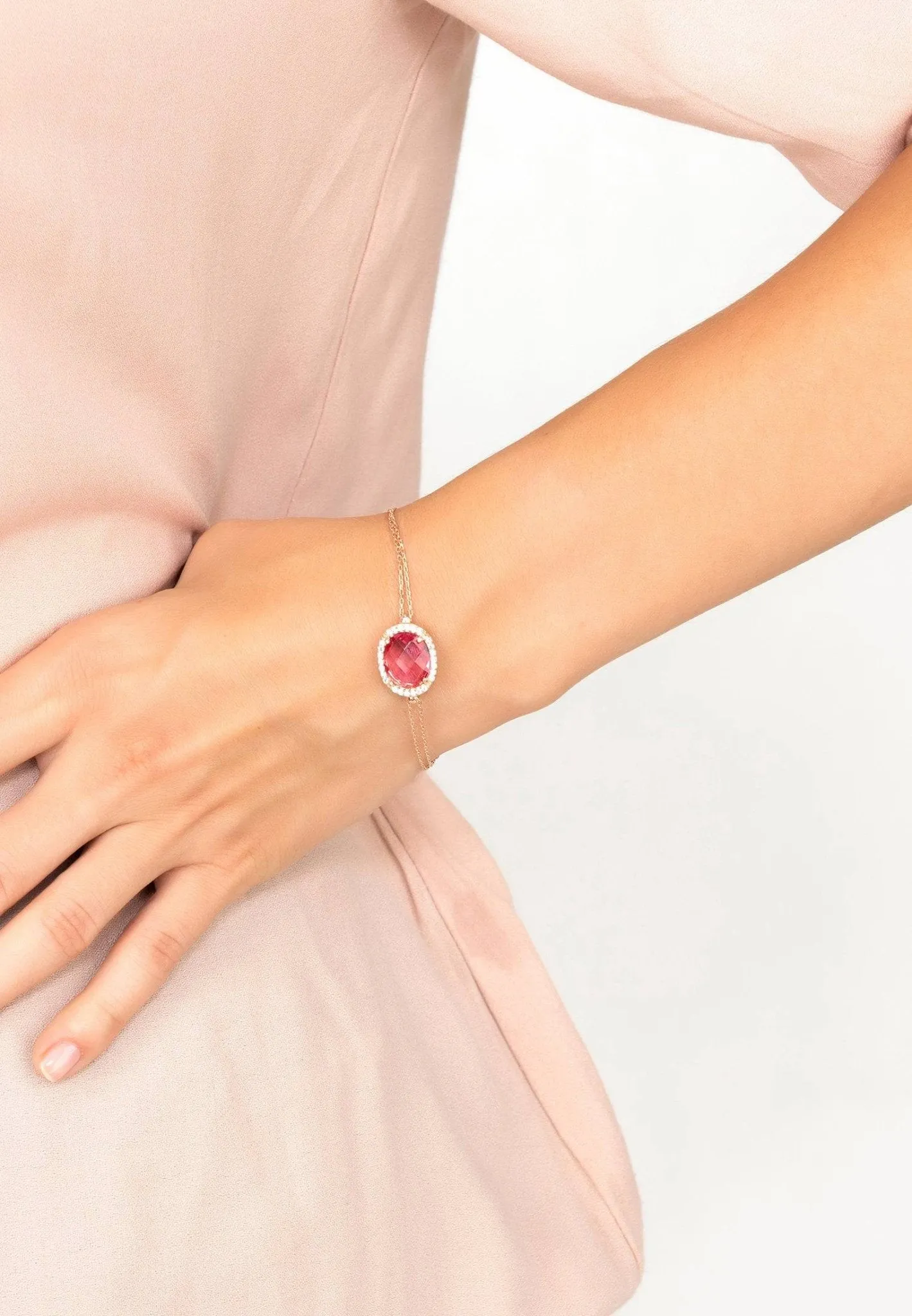 Beatrice Oval Gemstone Bracelet Rose Gold Pink Tourmaline