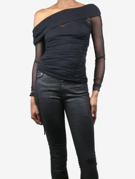 Black sheer ruched top - size XS